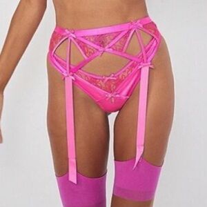 NWT For Love And Lemons soutache embroidered hot Pink Lace garter size medium